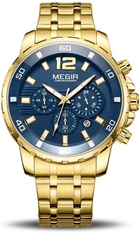Megir Mens Gold Stainless Steel Quartz Watch S2545960