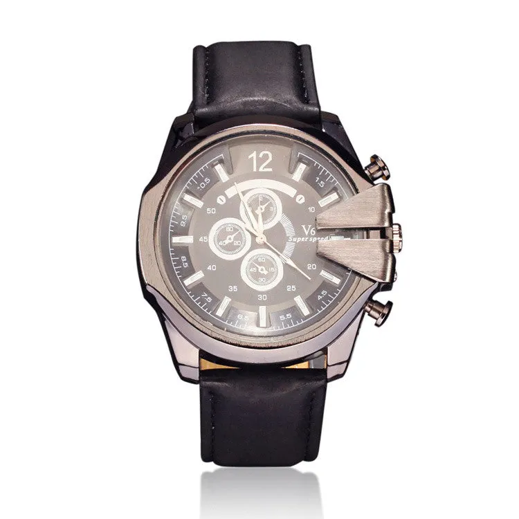 Men Quartz Watch Fashion V6 Watches Men Luxury Brand Analog Sports Military Watch Leather Men's Wristwatches Relogio Masculino