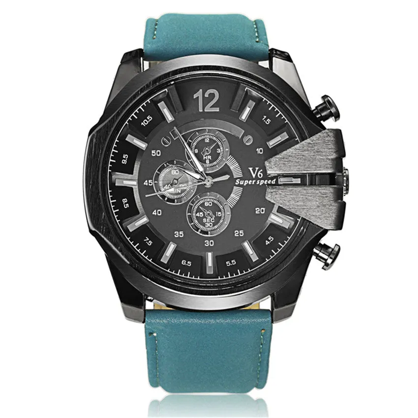 Men Quartz Watch Fashion V6 Watches Men Luxury Brand Analog Sports Military Watch Leather Men's Wristwatches Relogio Masculino