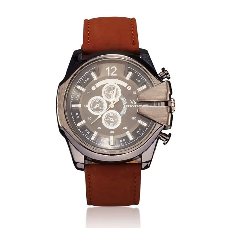 Men Quartz Watch Fashion V6 Watches Men Luxury Brand Analog Sports Military Watch Leather Men's Wristwatches Relogio Masculino