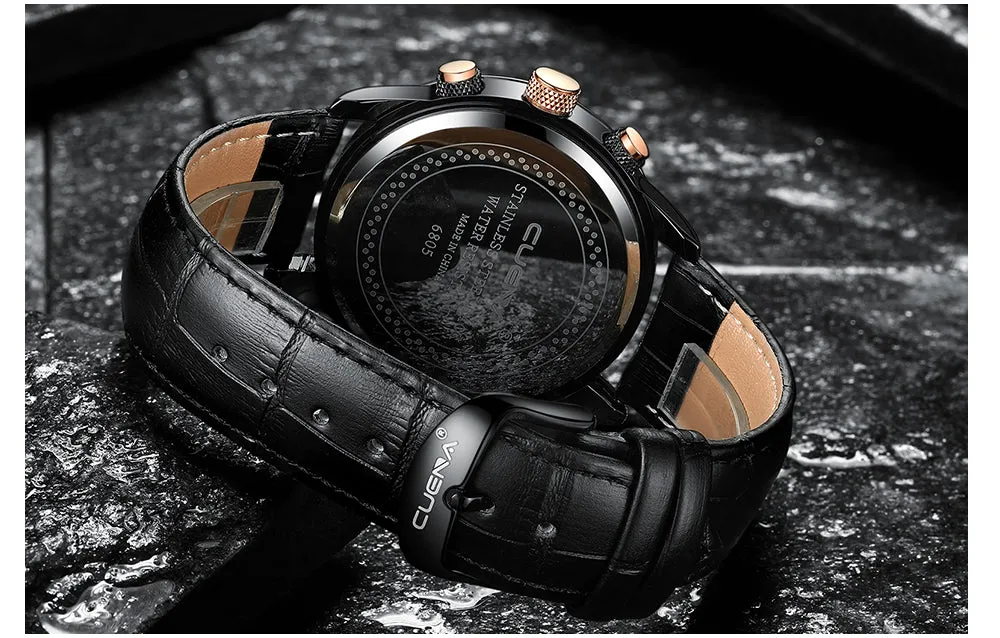 Men's Watches Stopwatch Date Luminous Hands Genuine Leather Waterproof