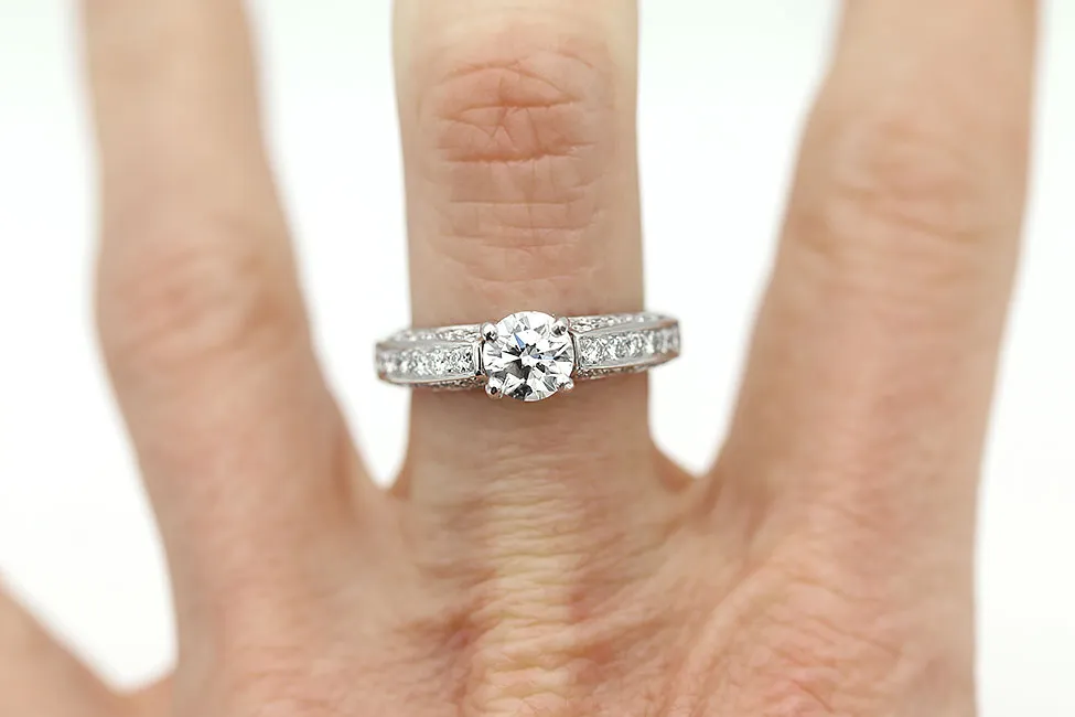 Mid-Century 1.71 CTW Round Diamond 18 Karat White Gold Vintage Engagement Ring GIA H/SI2