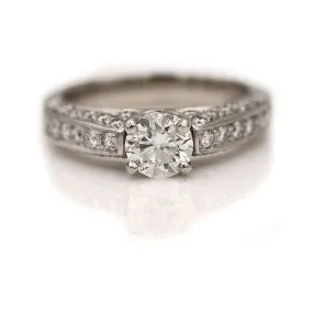 Mid-Century 1.71 CTW Round Diamond 18 Karat White Gold Vintage Engagement Ring GIA H/SI2