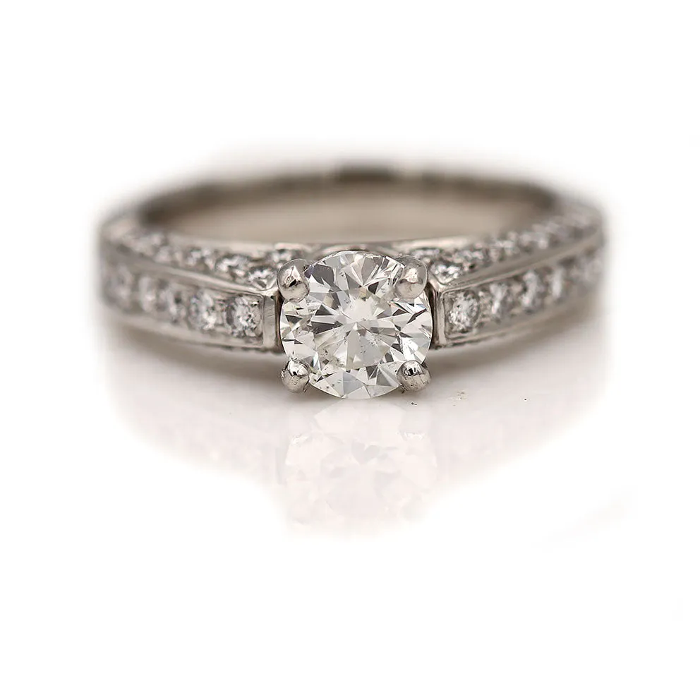 Mid-Century 1.71 CTW Round Diamond 18 Karat White Gold Vintage Engagement Ring GIA H/SI2