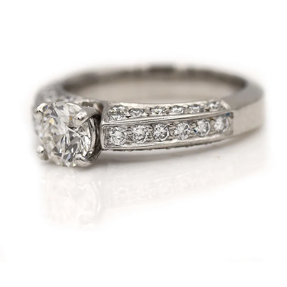 Mid-Century 1.71 CTW Round Diamond 18 Karat White Gold Vintage Engagement Ring GIA H/SI2