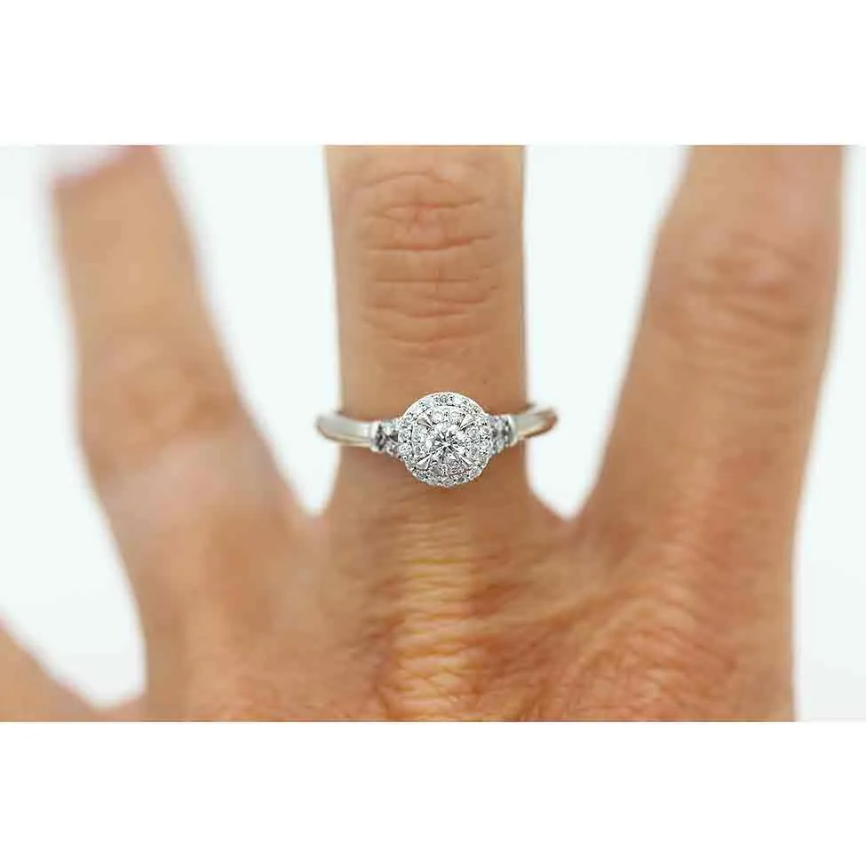 Mid-Century .48 CTW Round Diamond Halo Vintage Engagement Ring