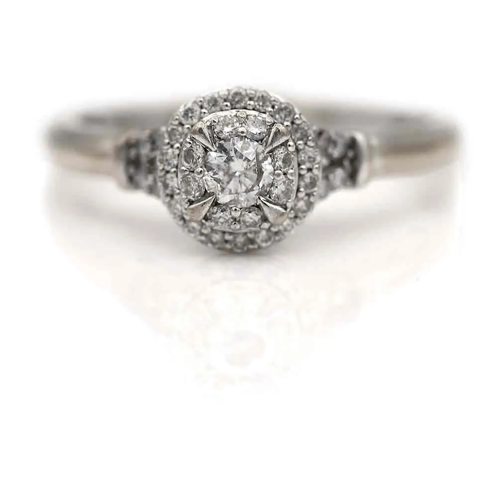 Mid-Century .48 CTW Round Diamond Halo Vintage Engagement Ring