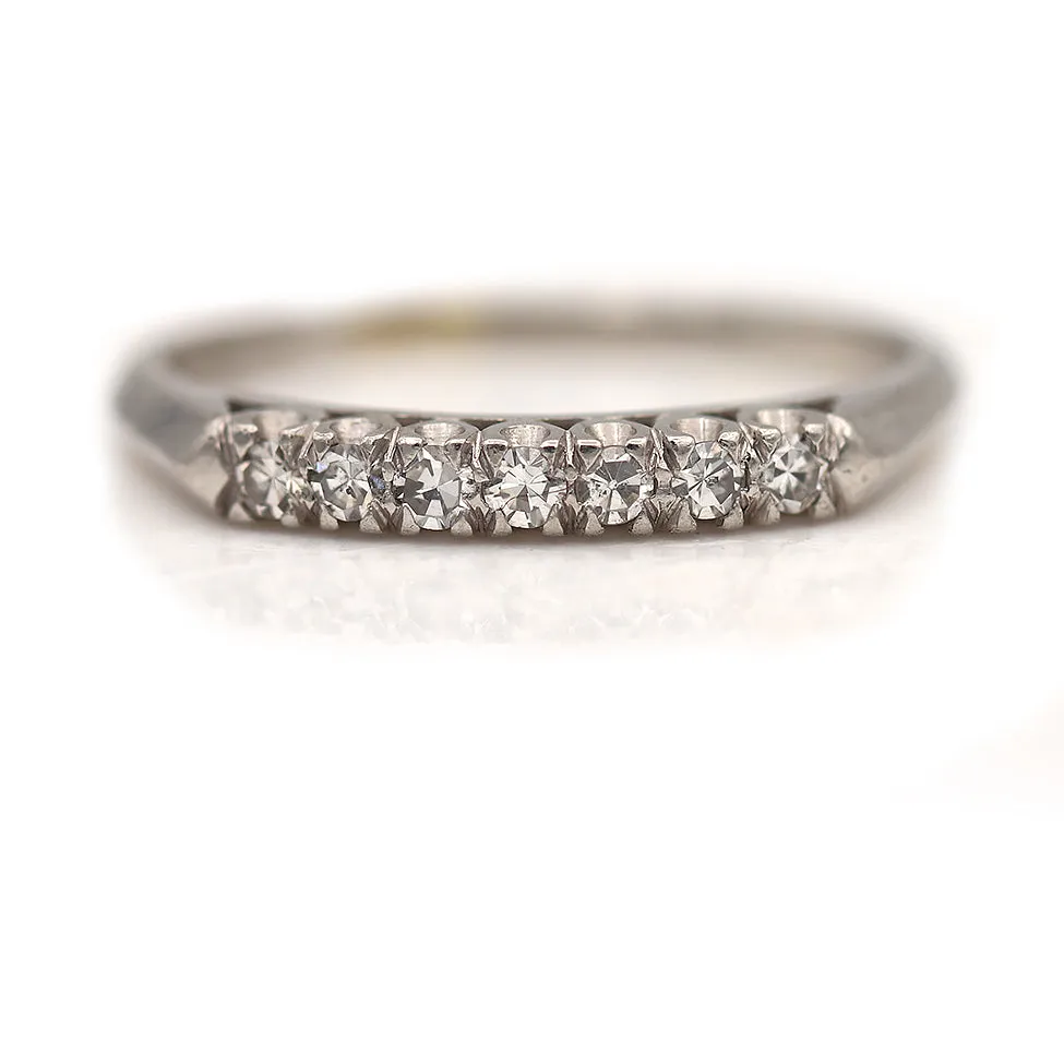 Mid Century Vintage 7 Stone Platinum Single Cut Diamond Stacking Band