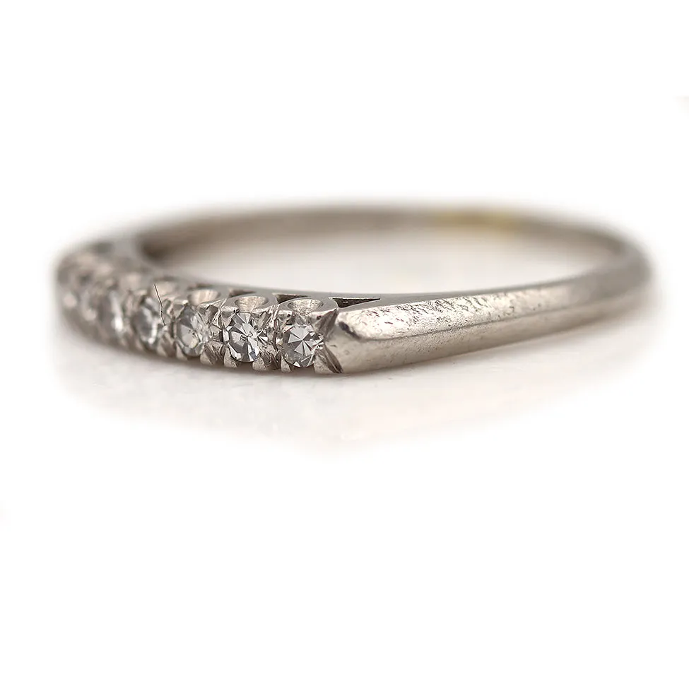 Mid Century Vintage 7 Stone Platinum Single Cut Diamond Stacking Band