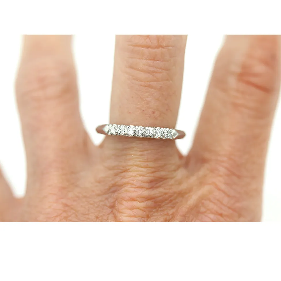 Mid Century Vintage 7 Stone Platinum Single Cut Diamond Stacking Band