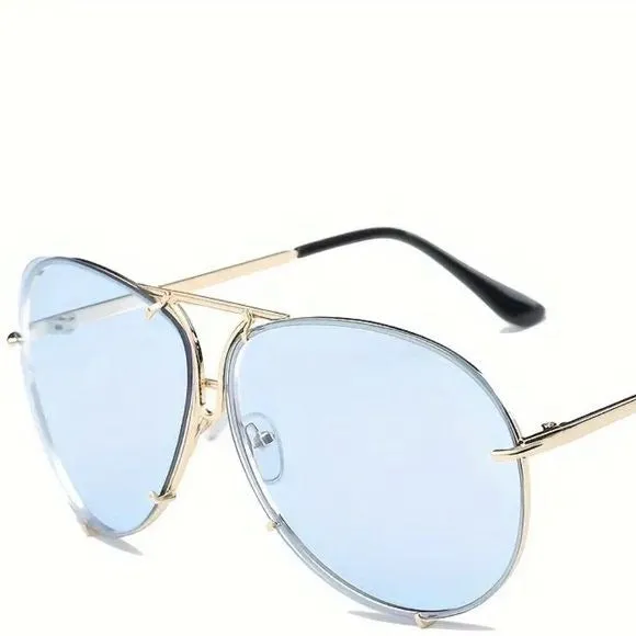 Miz Le Porsche Oversized Aviator Sunnies Ombre Clear or Solid Tinted Sunglasses
