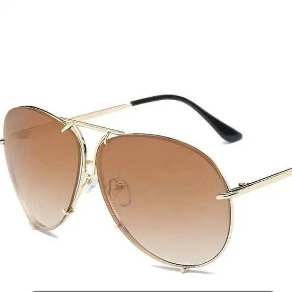 Miz Le Porsche Oversized Aviator Sunnies Ombre Clear or Solid Tinted Sunglasses