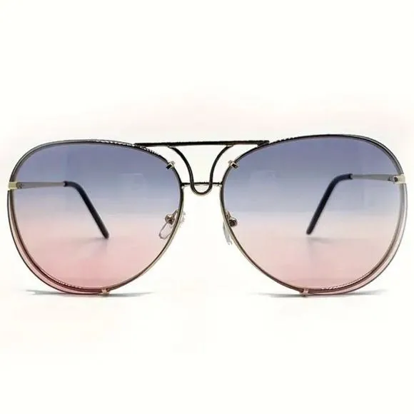 Miz Le Porsche Oversized Aviator Sunnies Ombre Clear or Solid Tinted Sunglasses