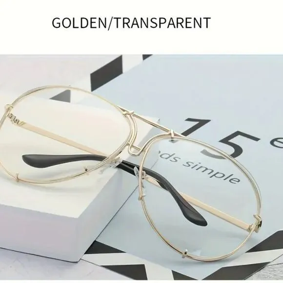 Miz Le Porsche Oversized Aviator Sunnies Ombre Clear or Solid Tinted Sunglasses