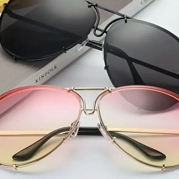 Miz Le Porsche Oversized Aviator Sunnies Ombre Clear or Solid Tinted Sunglasses