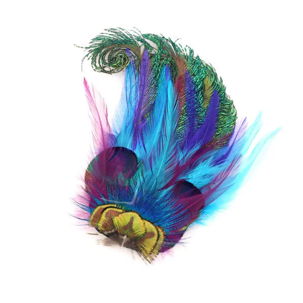 Multi-colored Curly Peacock Feather Hairband Kit Adjustable Removable
