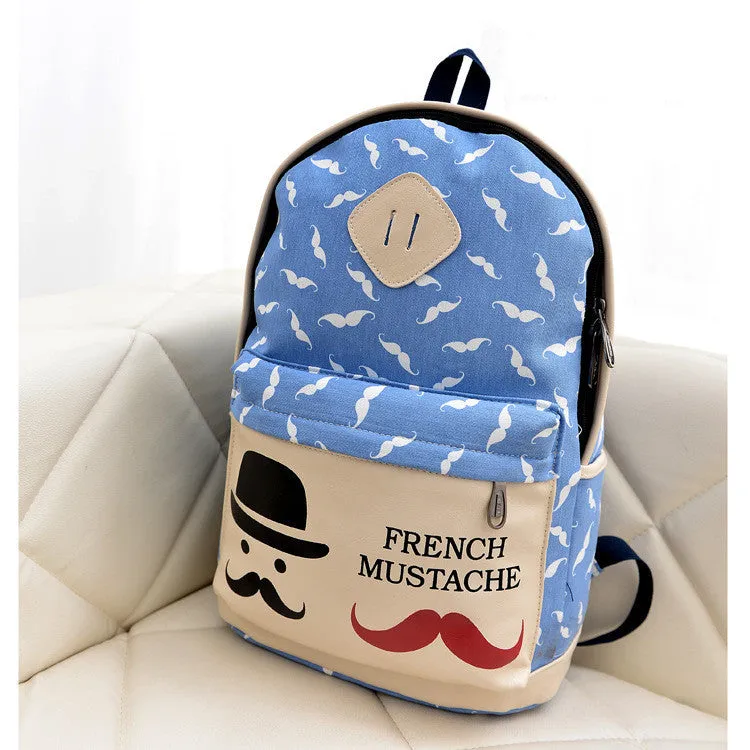 Mustache Print Fashion Backpack School Bag