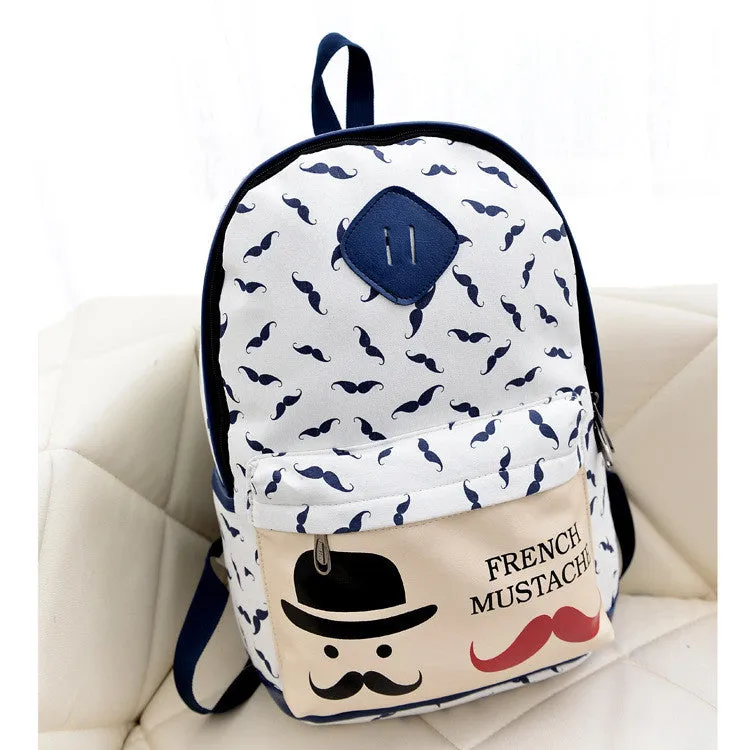 Mustache Print Fashion Backpack School Bag