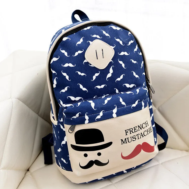Mustache Print Fashion Backpack School Bag