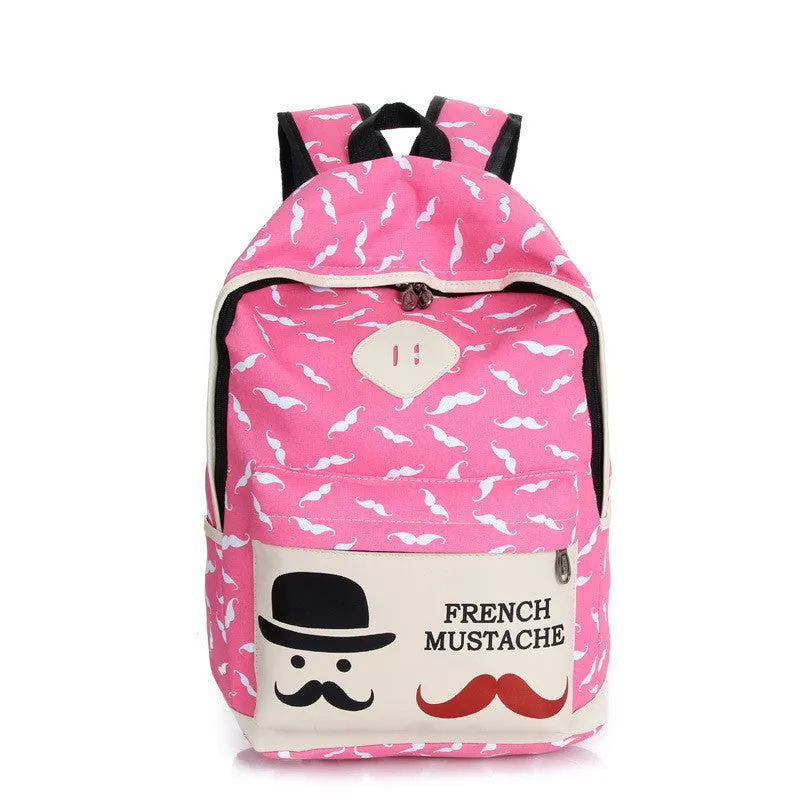 Mustache Print Fashion Backpack School Bag