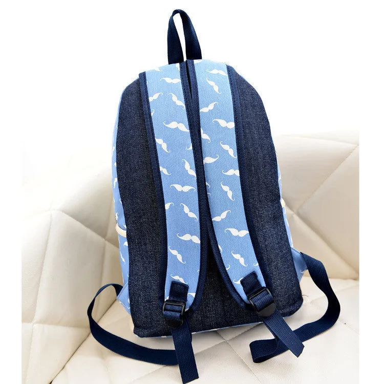 Mustache Print Fashion Backpack School Bag