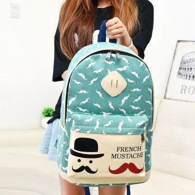 Mustache Print Fashion Backpack School Bag