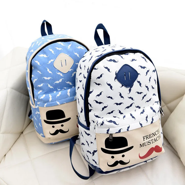 Mustache Print Fashion Backpack School Bag