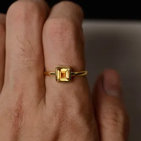 Natural Princess Cut Citrine Ring - 14k Gold Vermeil Solitaire Ring Natural Princess Cut Citrine Ring - 14k Gold Vermeil Solitaire Ring