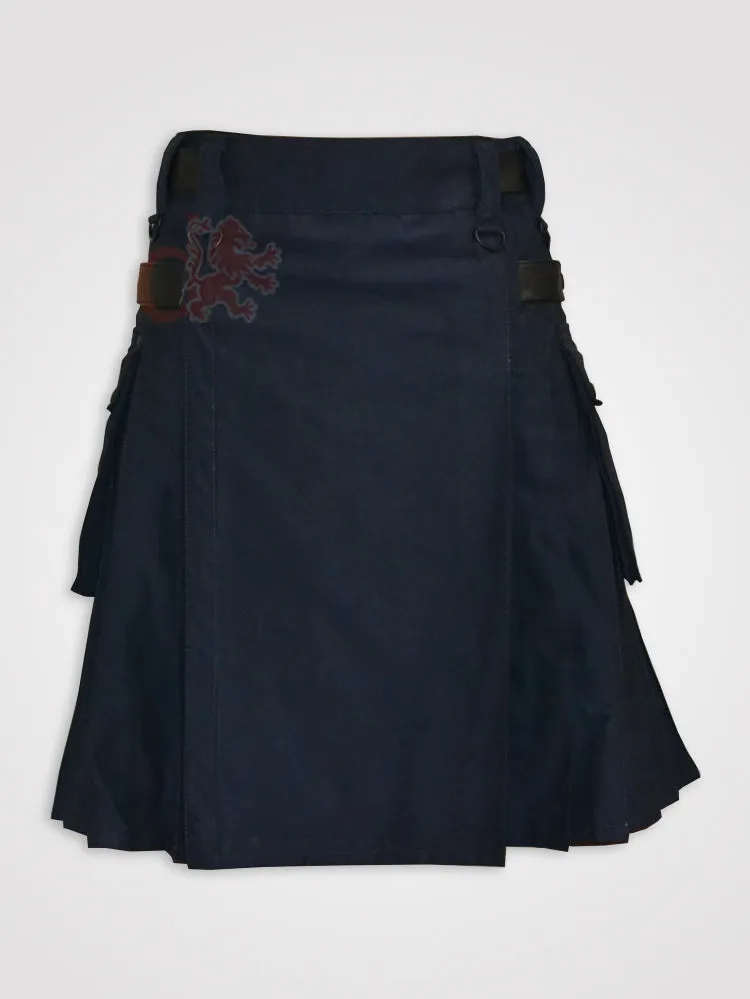 Navy Blue Leather Straps kilt