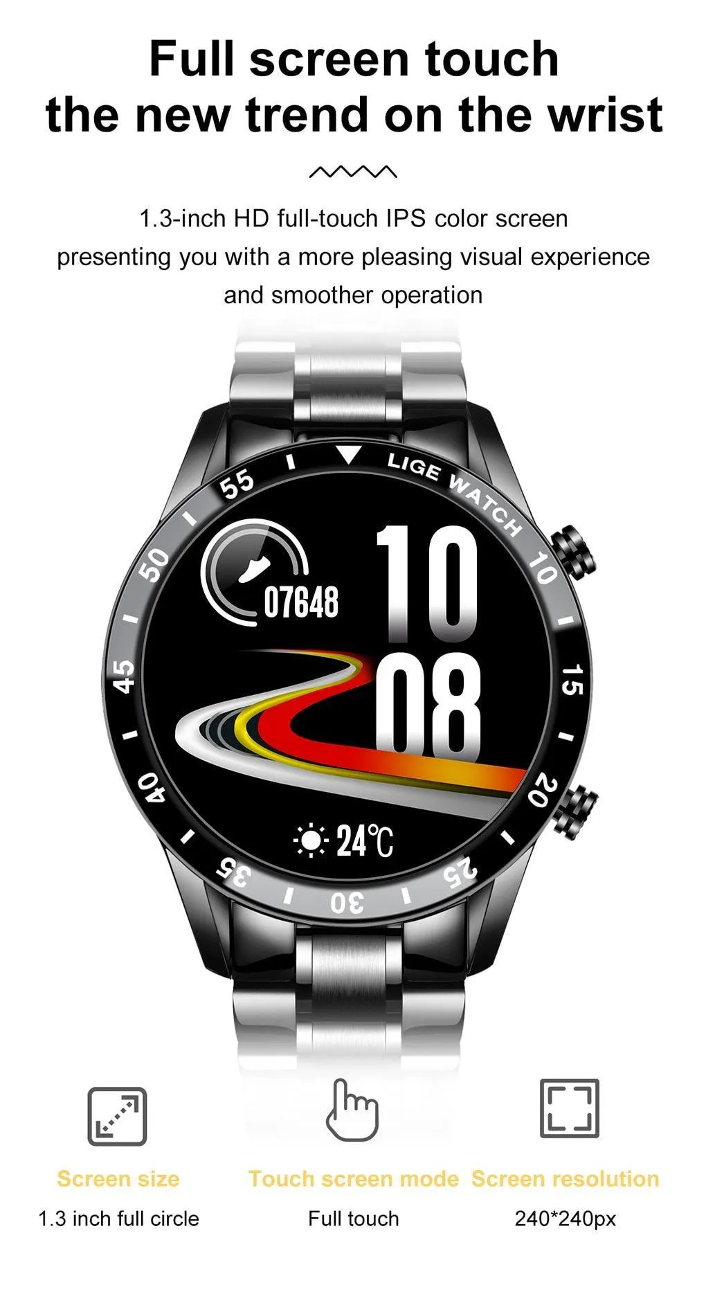 NEW MENS WATCHES - Full circle touch screen steel Band luxury Bluetooth call Sport Activity Smart watch