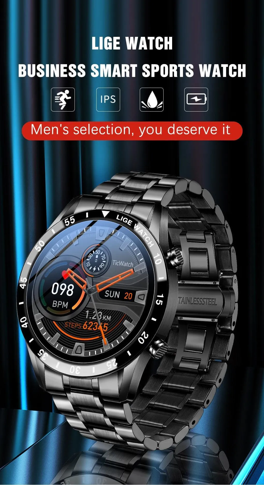 NEW MENS WATCHES - Full circle touch screen steel Band luxury Bluetooth call Sport Activity Smart watch