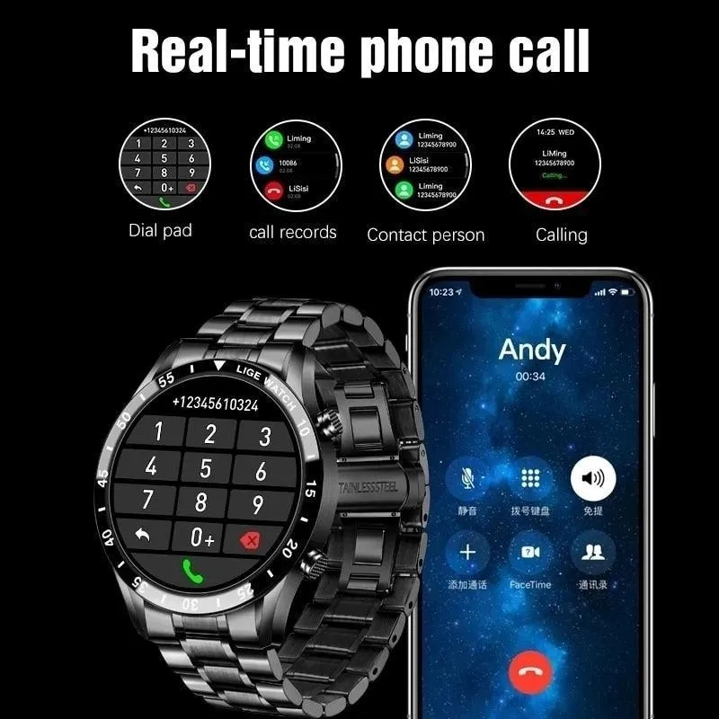 NEW MENS WATCHES - Full circle touch screen steel Band luxury Bluetooth call Sport Activity Smart watch