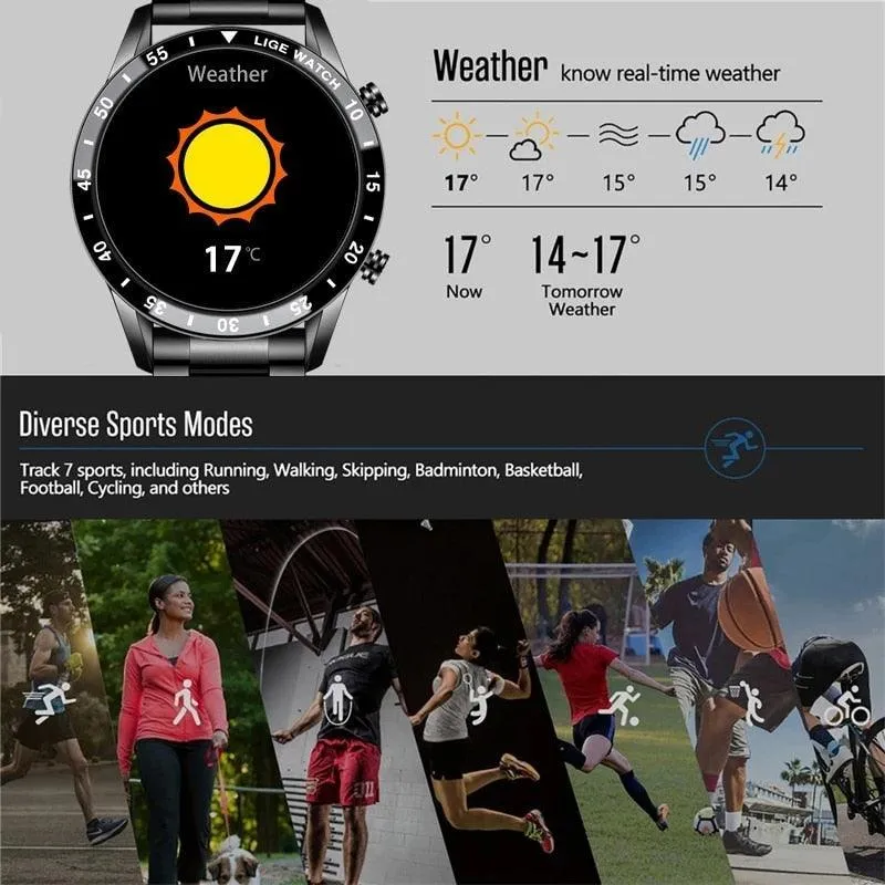 NEW MENS WATCHES - Full circle touch screen steel Band luxury Bluetooth call Sport Activity Smart watch