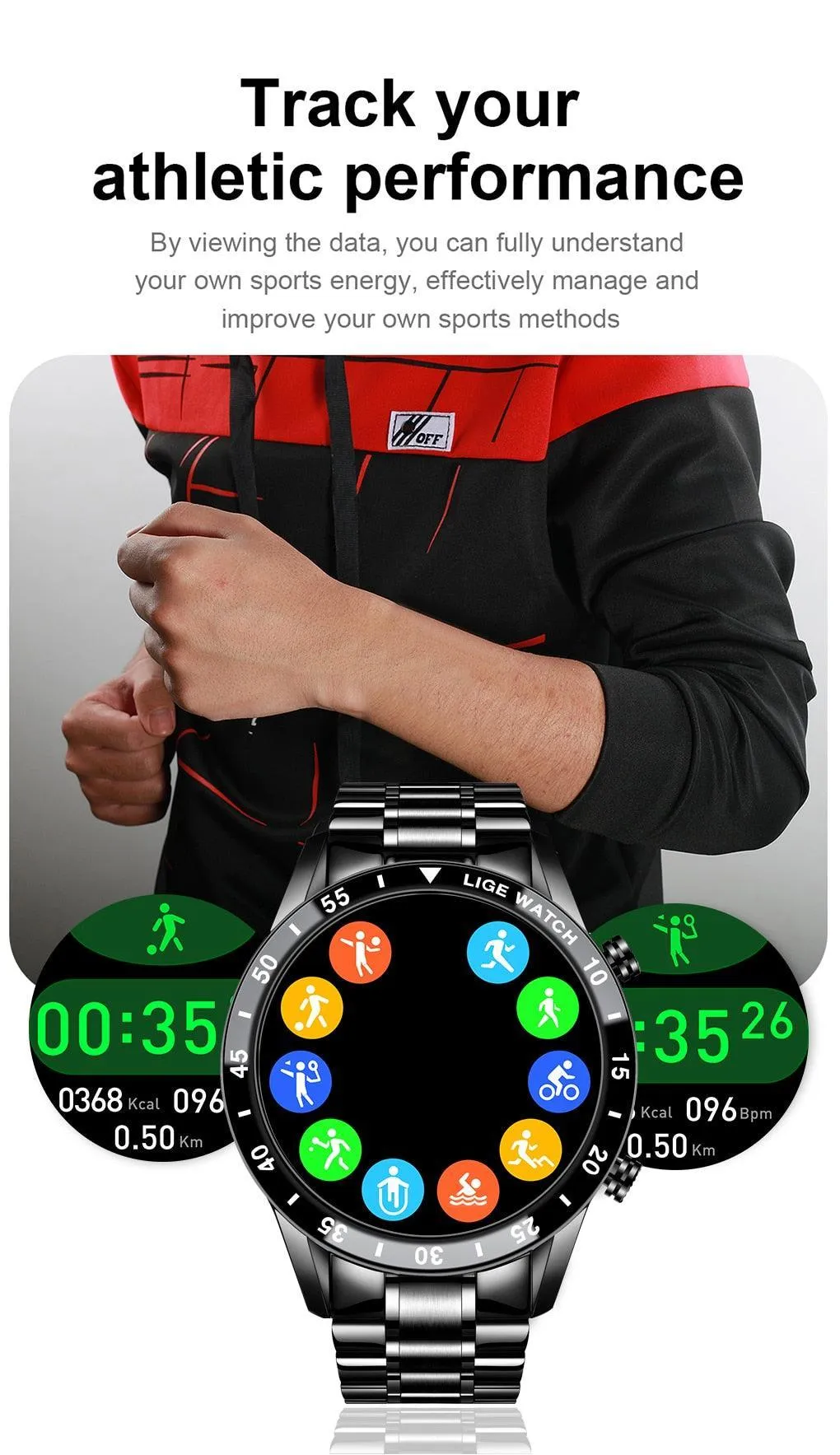 NEW MENS WATCHES - Full circle touch screen steel Band luxury Bluetooth call Sport Activity Smart watch