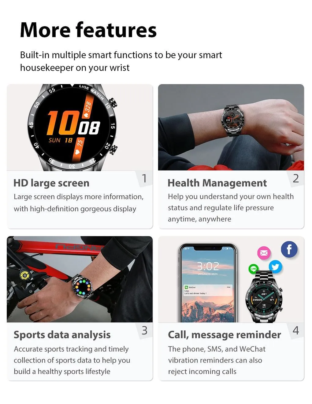 NEW MENS WATCHES - Full circle touch screen steel Band luxury Bluetooth call Sport Activity Smart watch