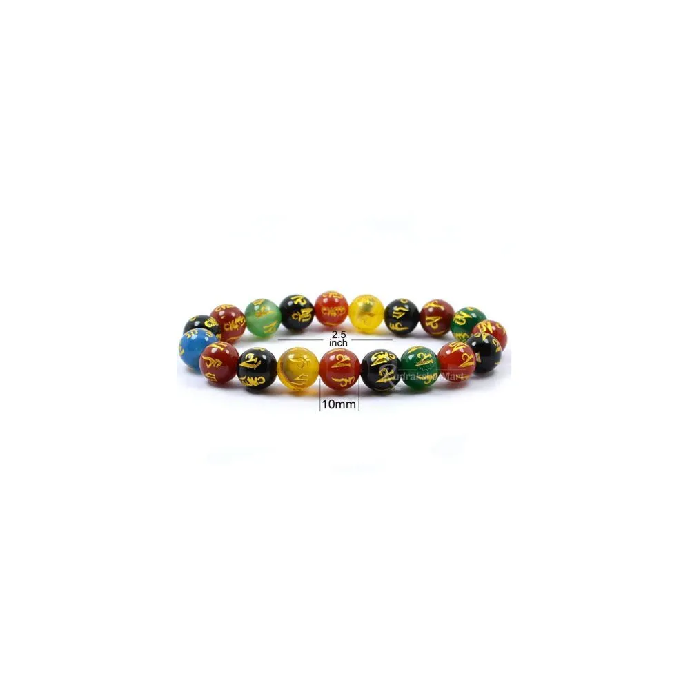 Om Mani Padme Hum Engraved Multi Stone Crystal Bracelet