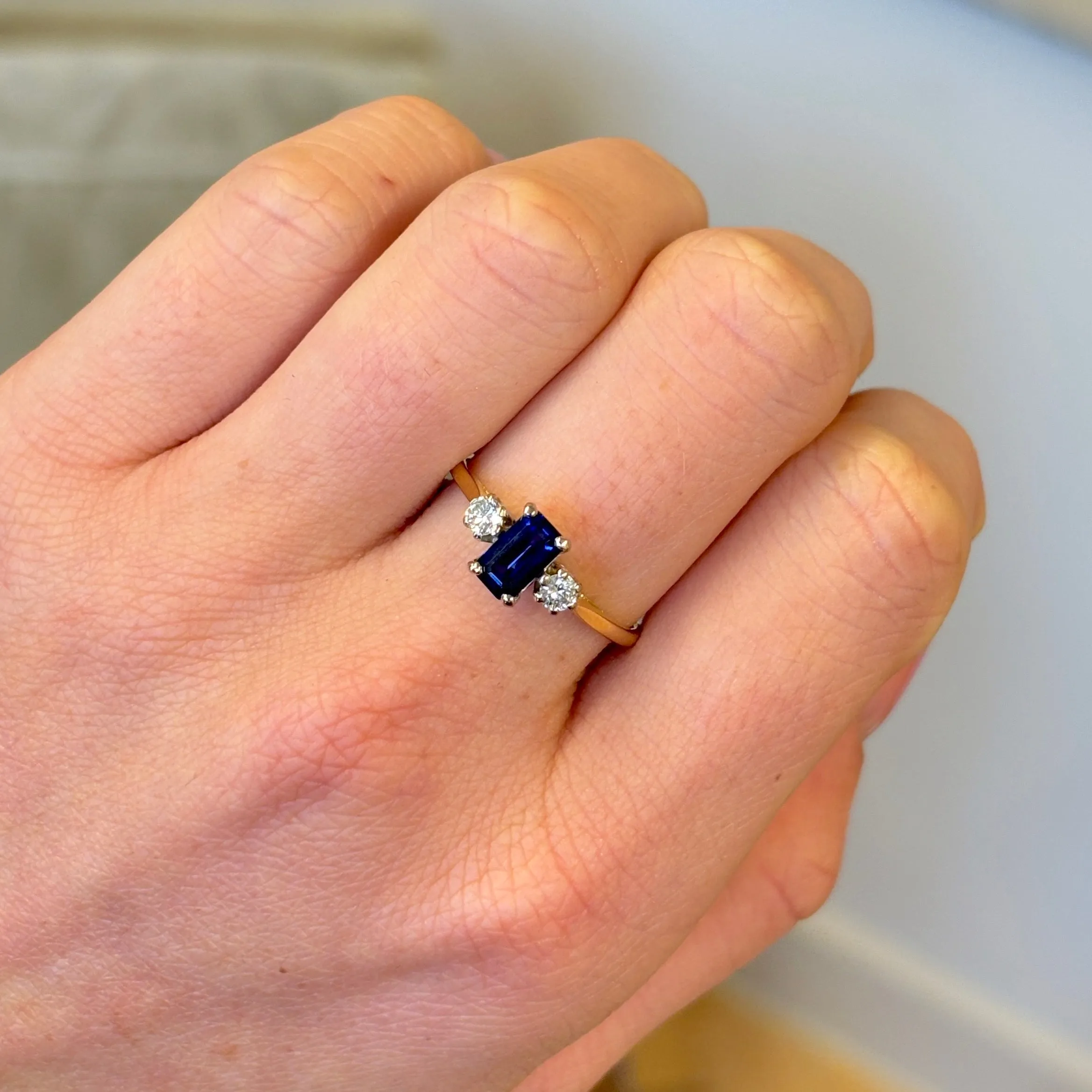 ON HOLD | Vintage, 1980s sapphire & diamond three-stone ring