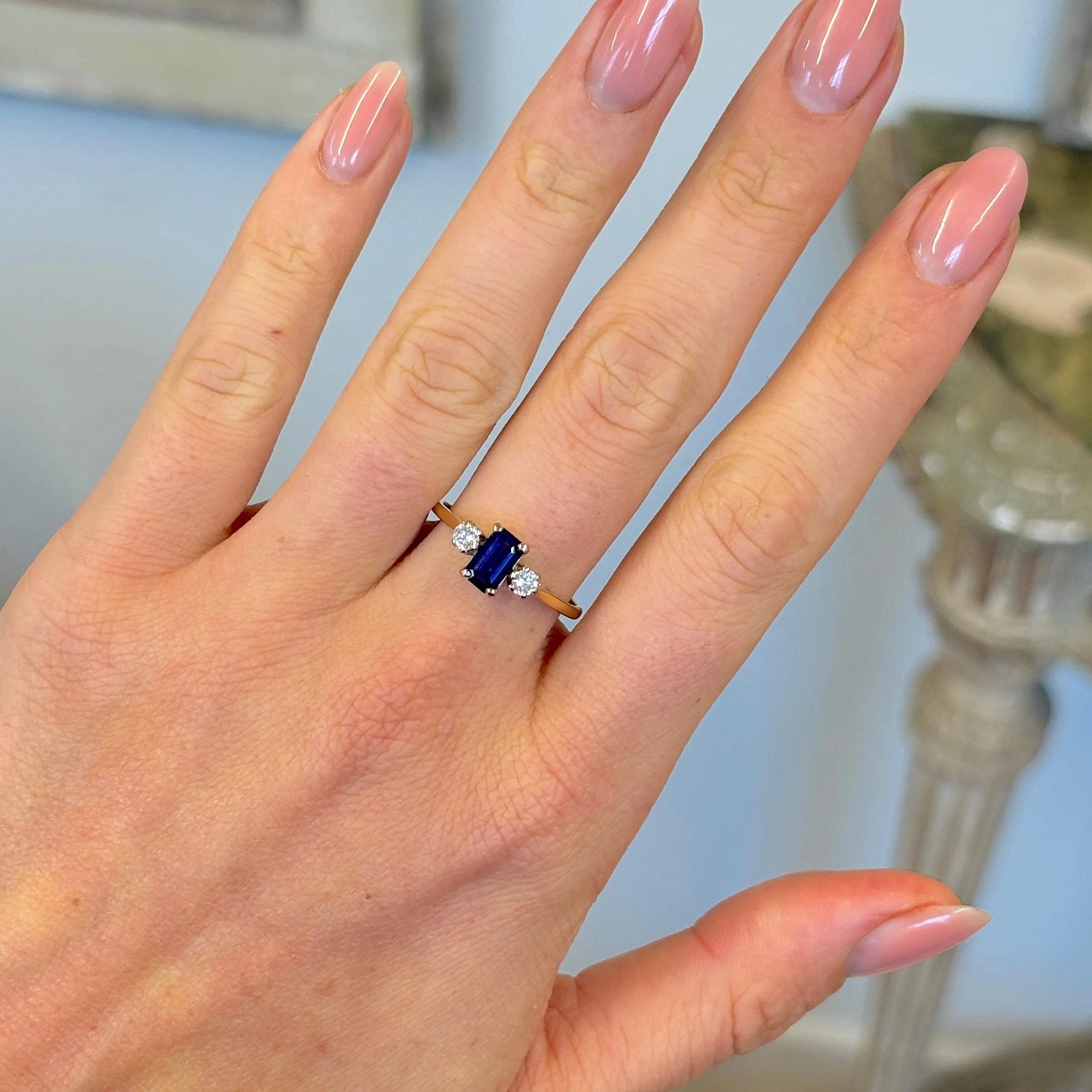 ON HOLD | Vintage, 1980s sapphire & diamond three-stone ring
