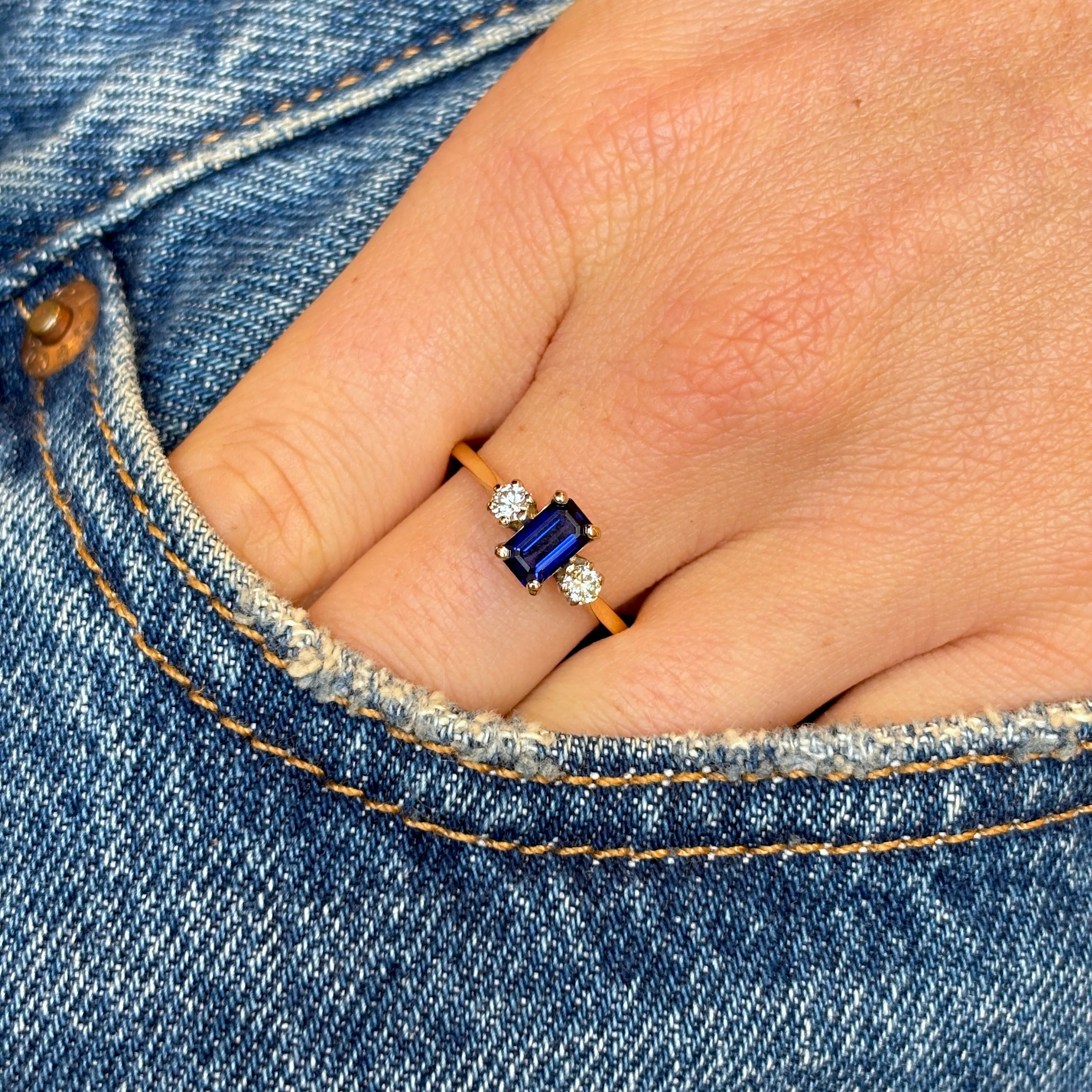 ON HOLD | Vintage, 1980s sapphire & diamond three-stone ring