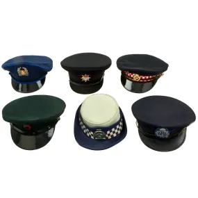 Original British & Commonwealth Countries Police and Fire Visor Lot - Formerly Part the Tower of London Yeoman Warders Club Collection - 6 Items