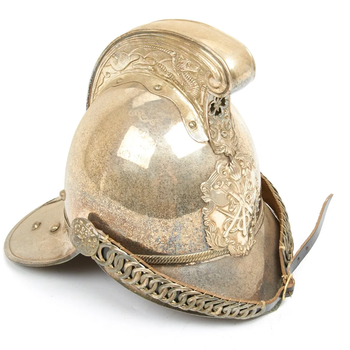 Original British Fire Brigade Silvered Merryweather Officer Helmet