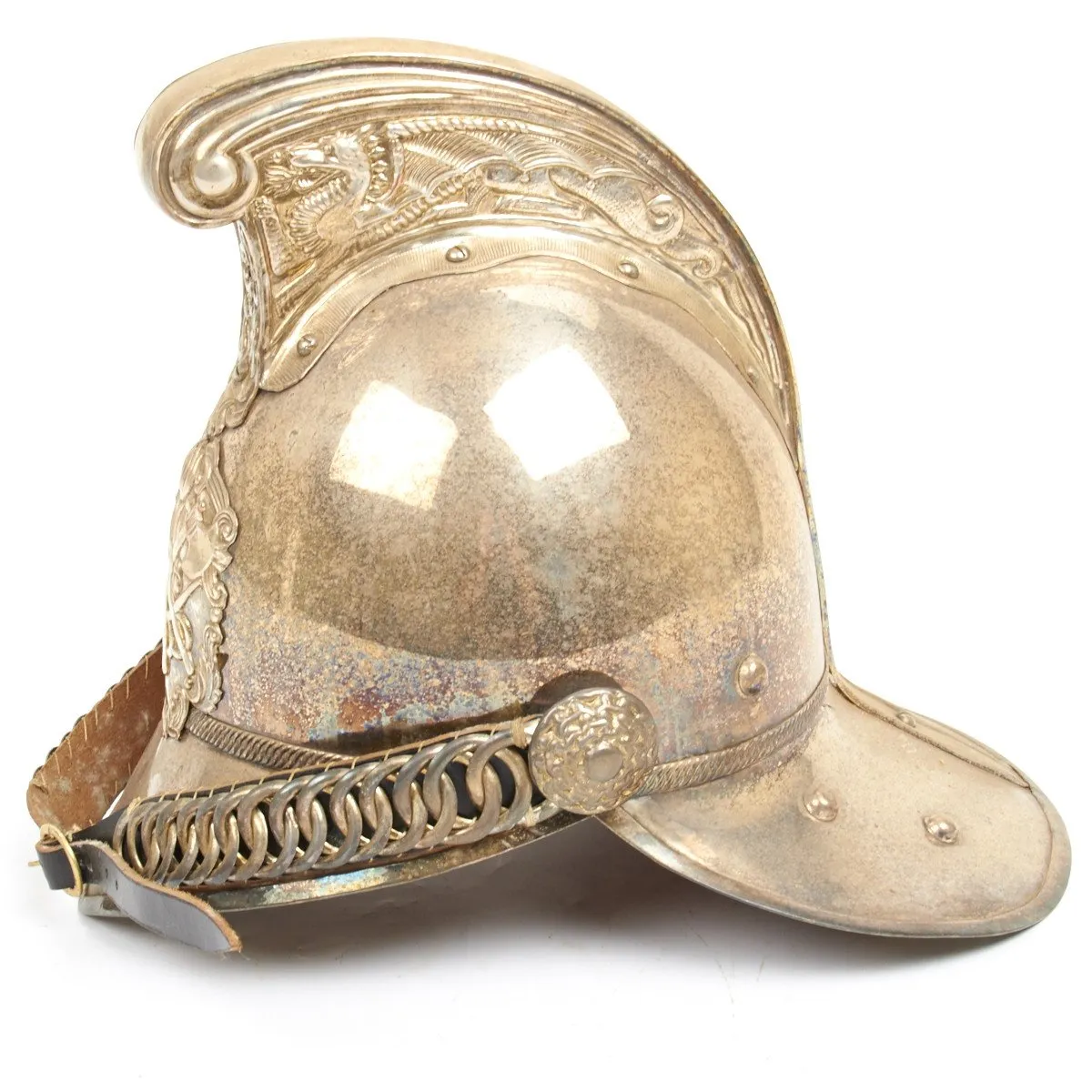 Original British Fire Brigade Silvered Merryweather Officer Helmet