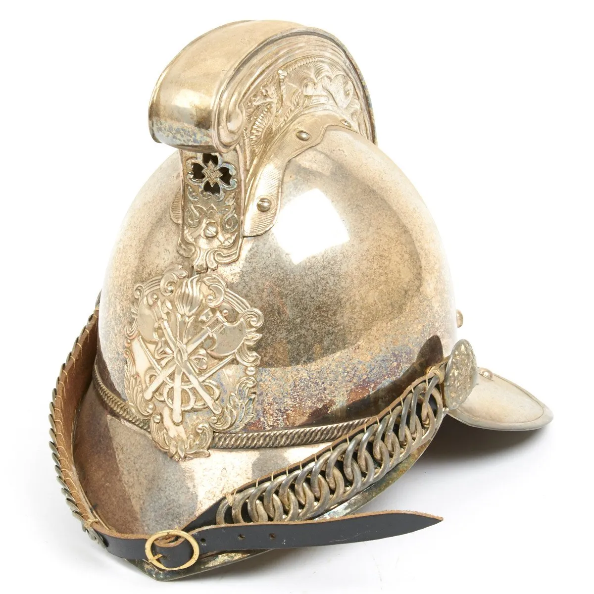 Original British Fire Brigade Silvered Merryweather Officer Helmet