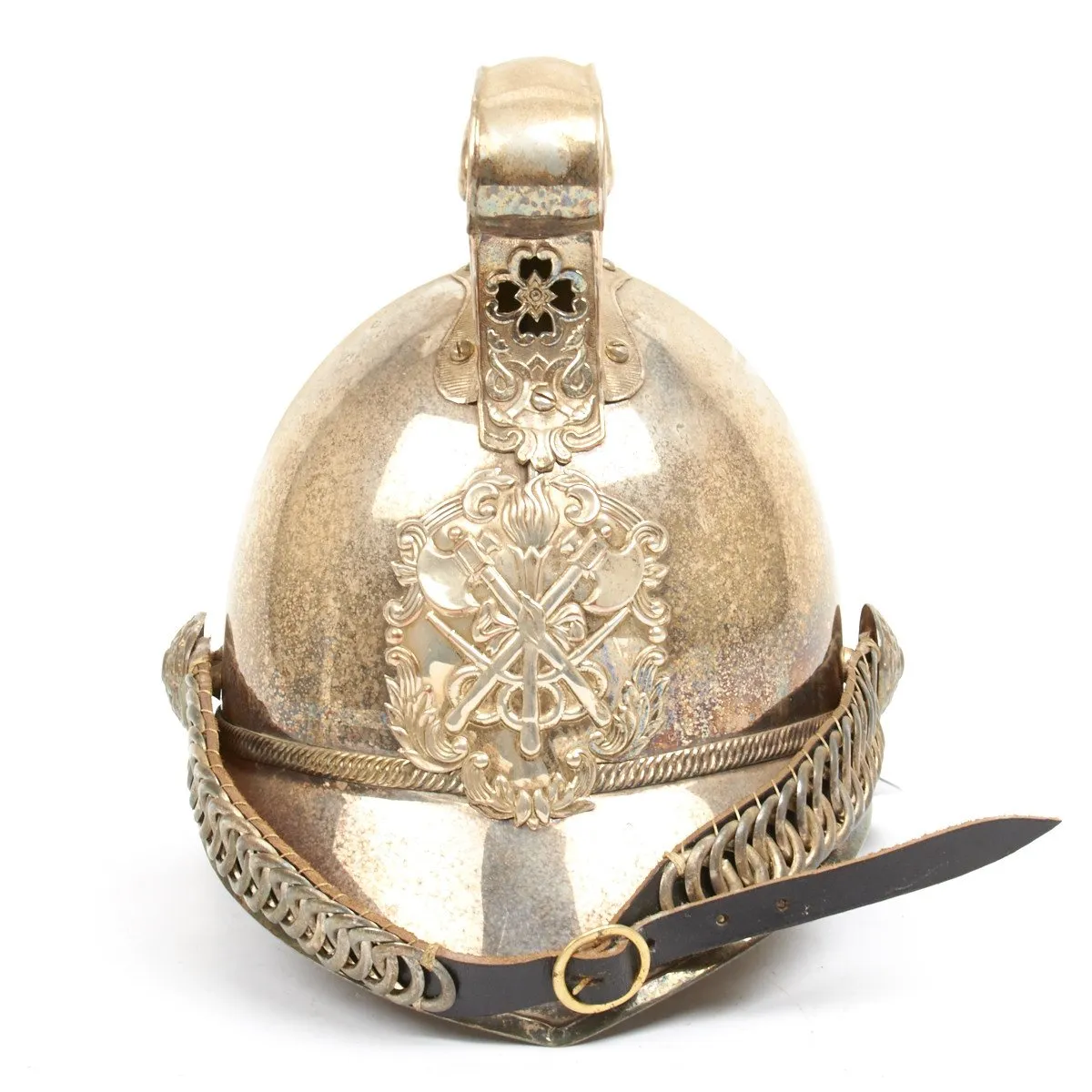 Original British Fire Brigade Silvered Merryweather Officer Helmet