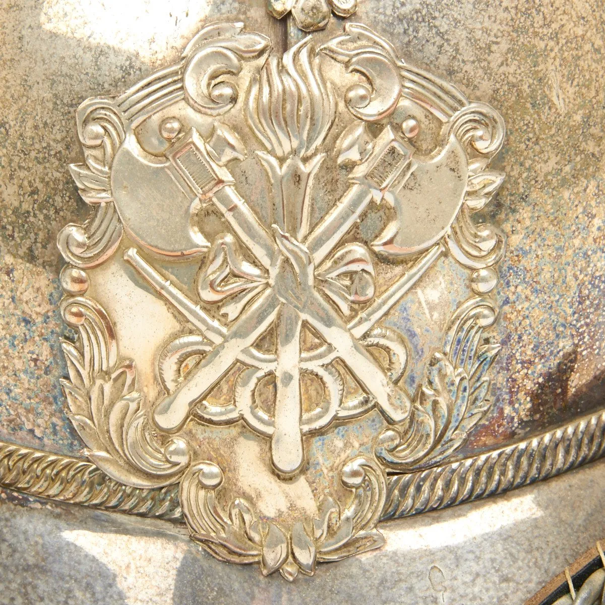 Original British Fire Brigade Silvered Merryweather Officer Helmet