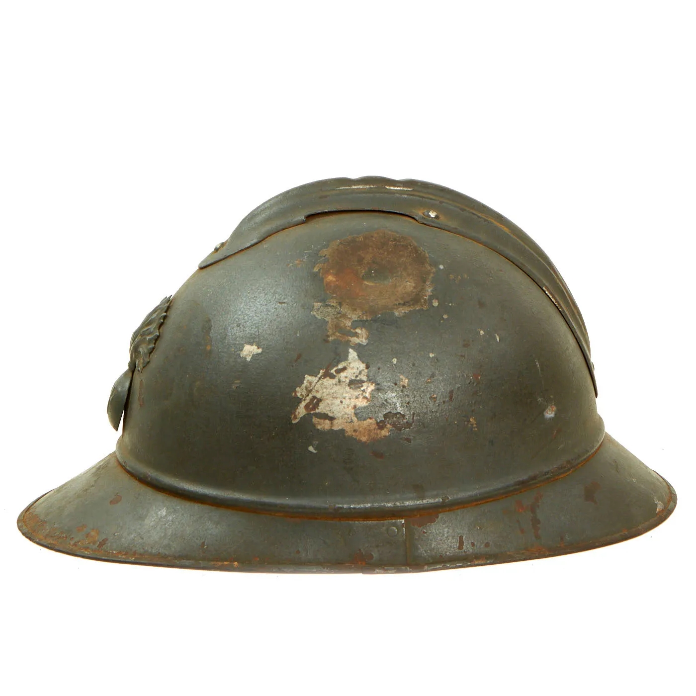 Original French WWI Issue Model 1915 Adrian Helmet in Horizon Blue with RF Badge