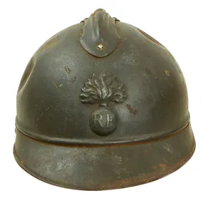 Original French WWI Issue Model 1915 Adrian Helmet in Horizon Blue with RF Badge