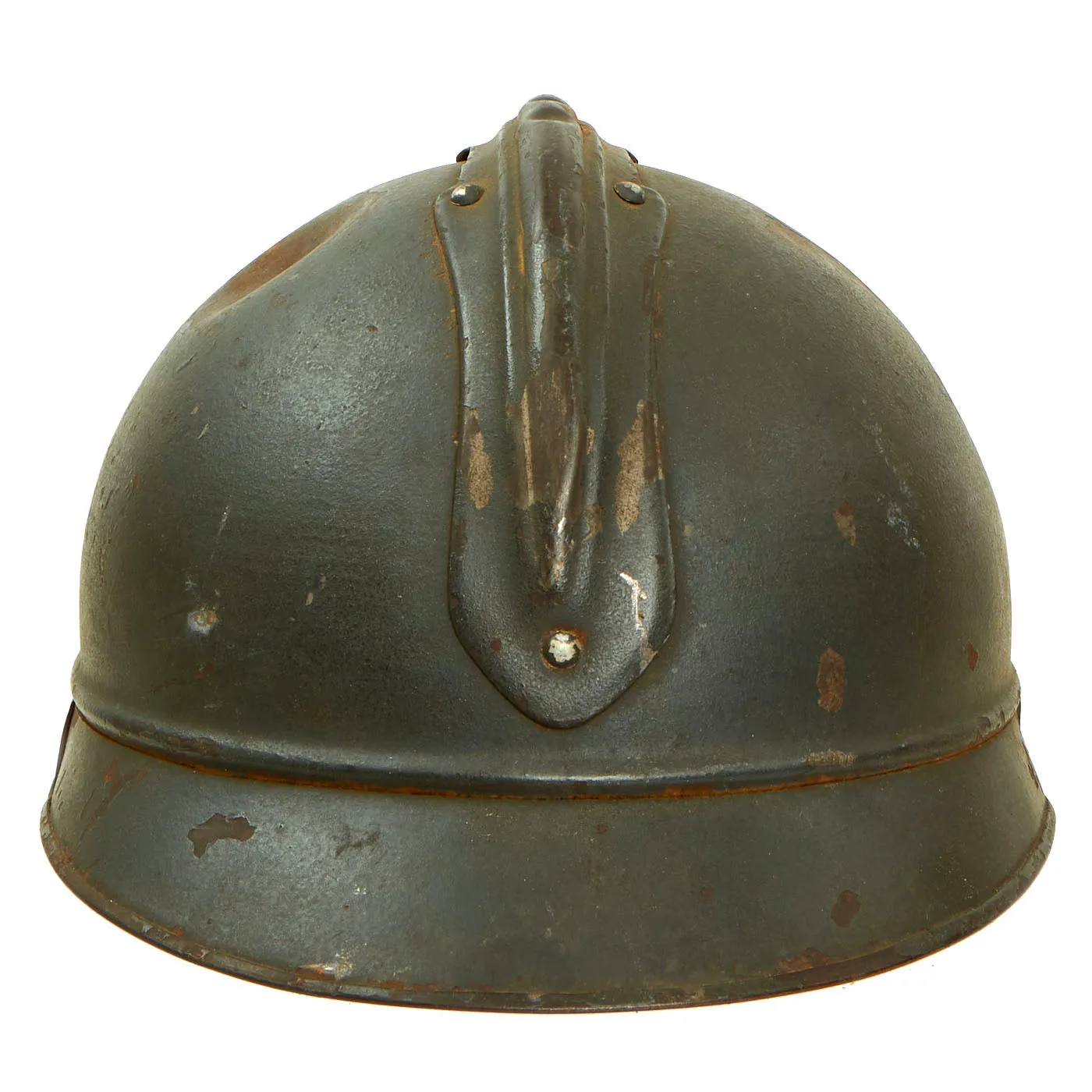 Original French WWI Issue Model 1915 Adrian Helmet in Horizon Blue with RF Badge