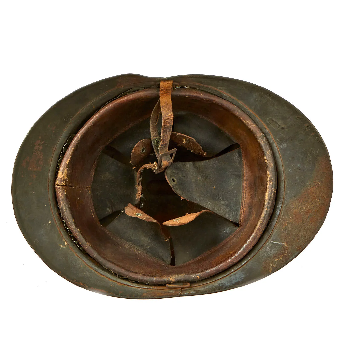Original French WWI Issue Model 1915 Adrian Helmet in Horizon Blue with RF Badge