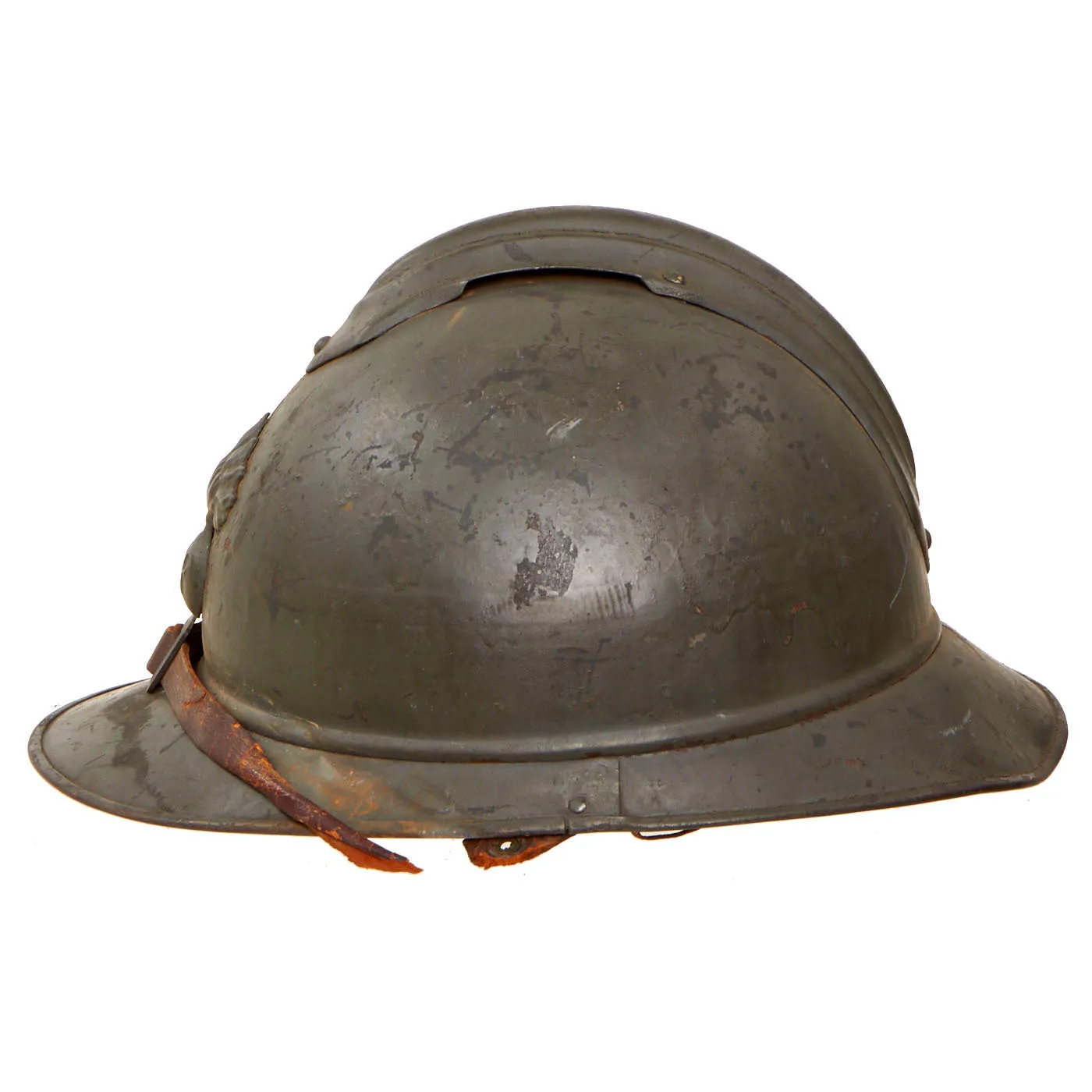 Original French WWI Issue Model 1915 Adrian Helmet Shell in Horizon Blue with RF Badge